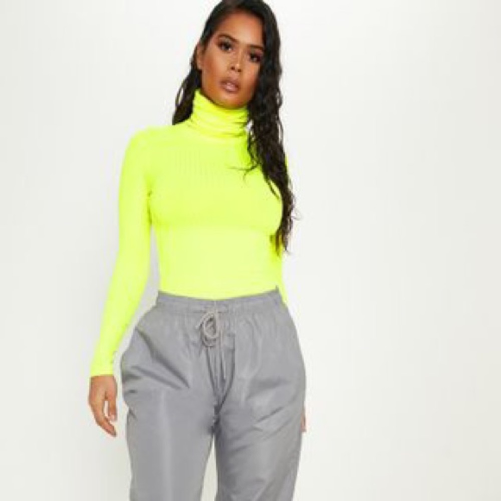 Neon Yellow Rib High Neck Long Sleeve